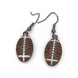 Football Dangle Earrings Brown & White With Rhinestones Sports Fan Jewelry